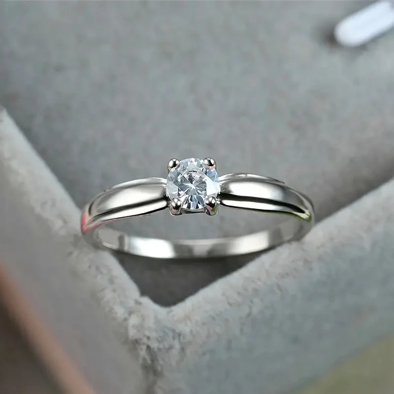 Huitan Single Round Cubic Zircon Rings for Women
