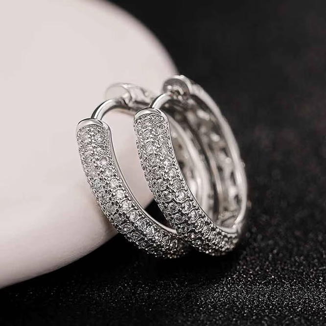 Huitan Silver Color CZ Hoop Earrings for Women Timeless