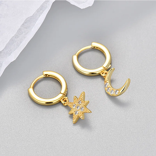 Luxury Crystal Zirconia Star Flower Hoops Earrings For Women