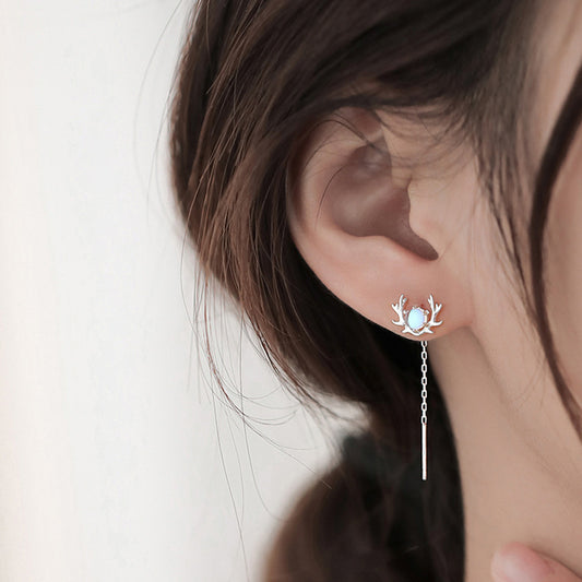 Women's Silver Moonstone Antler Ear Wire