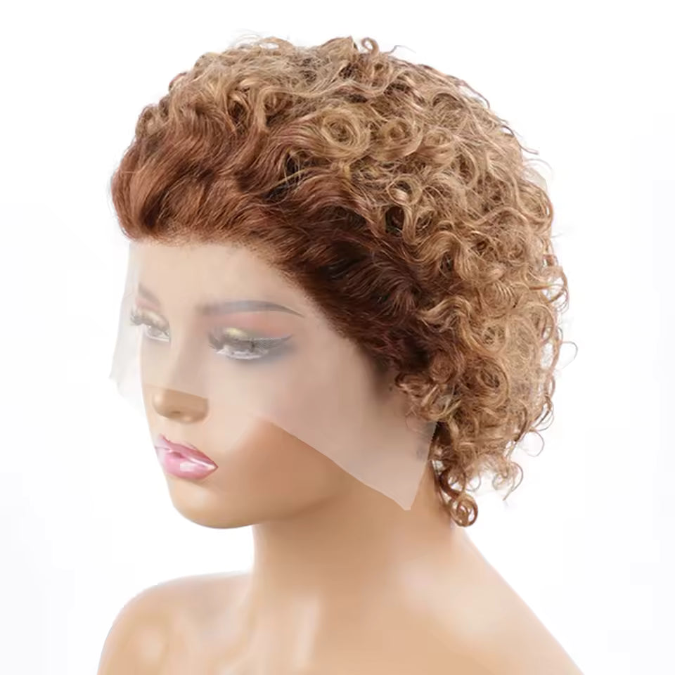 Colored Lace Wig Spring curl Short Bob Human Hair Wig For Women Natural 13X1 A94