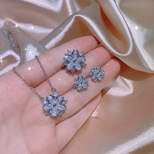 Zircon Women Necklace Ring Double Layers