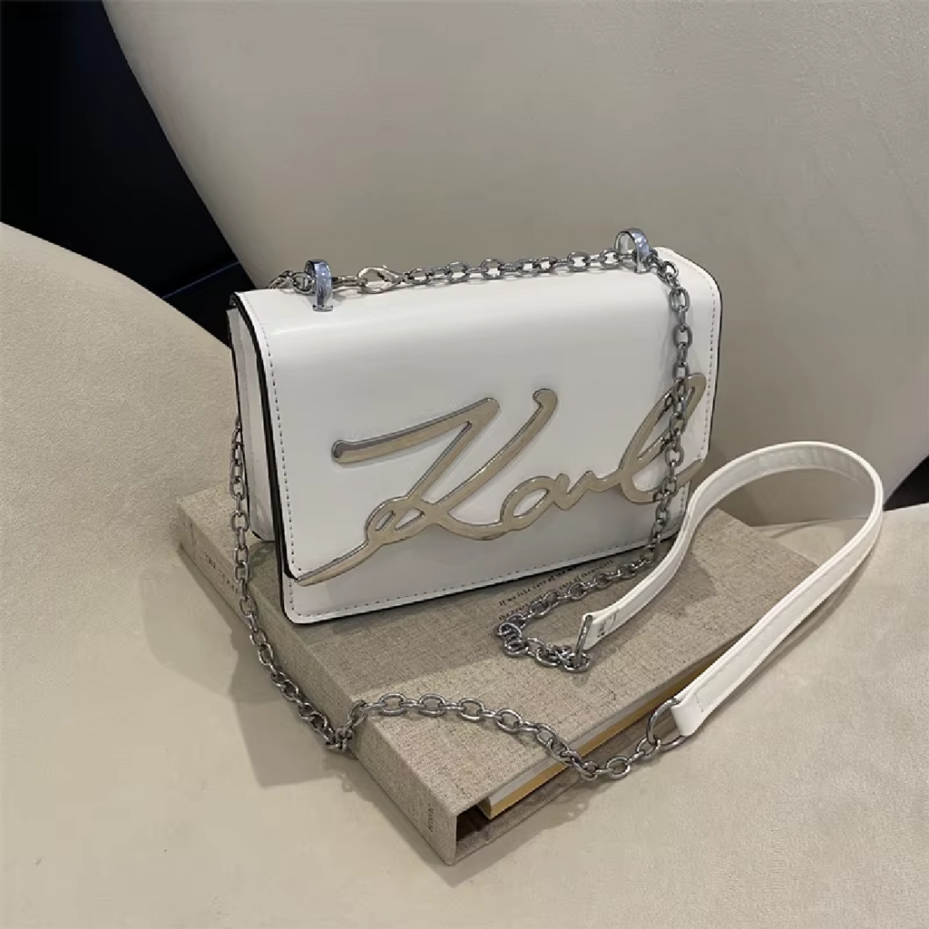 Crossbody Bag Solid Color Shoulder Bag Metal Letter Logo ChainLink A58