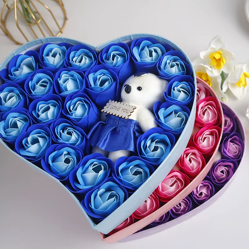 22 Flowers Soap Flower Gift Rose Box Valentines Day Gift Bears Bouquet Wedding Decoration Gift Festival Heart-shaped Box 1 sold