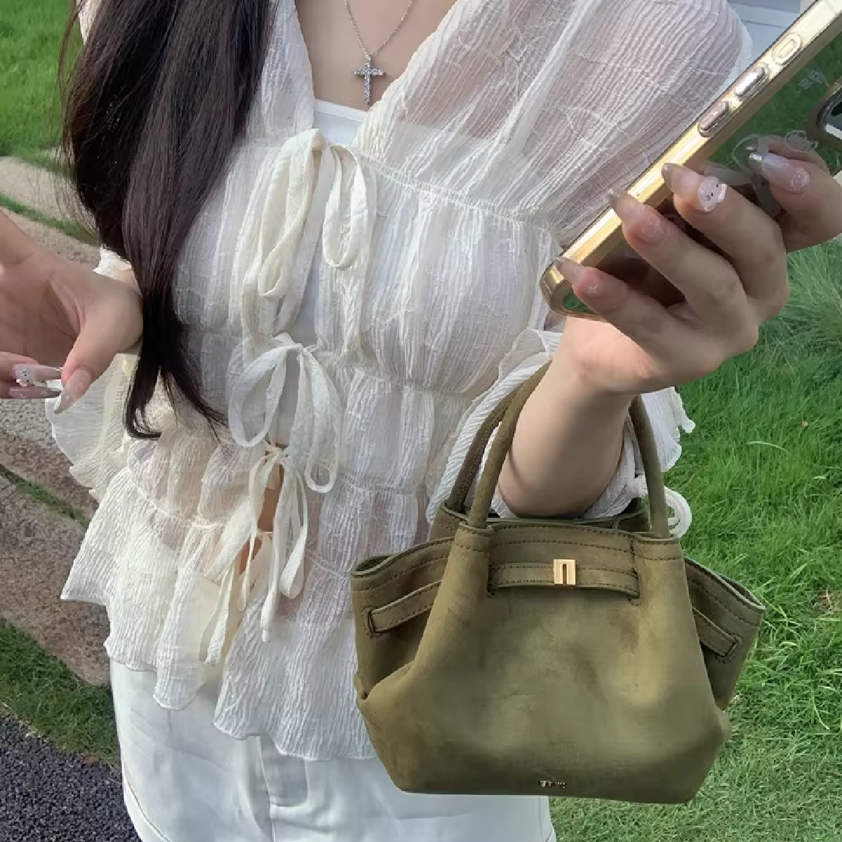 JW Pei Dumpling Bag Suede Shoulder Crossbody Underarm Green Bag A81