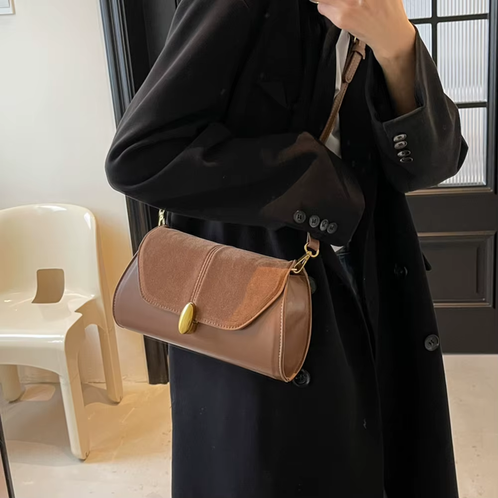 Fashion PU Shoulder Bag Stylish Crossbody Bag Adjustable Strap Vintage Small Tote Bag Trendy Commuting Bag Slouchy Hobo Bag A120