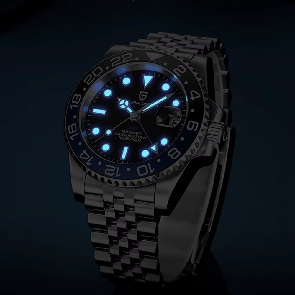 PAGANI DESIGN PD-1662 Luxury GMT Men Mechanical Wristwatch Sapphire Glass Stainless Steel 100M Waterproof Automatic Watches