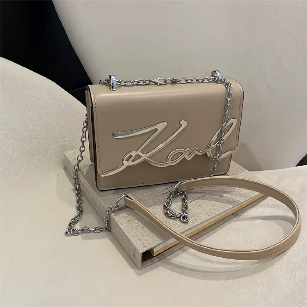 Crossbody Bag Solid Color Shoulder Bag Metal Letter Logo ChainLink A58