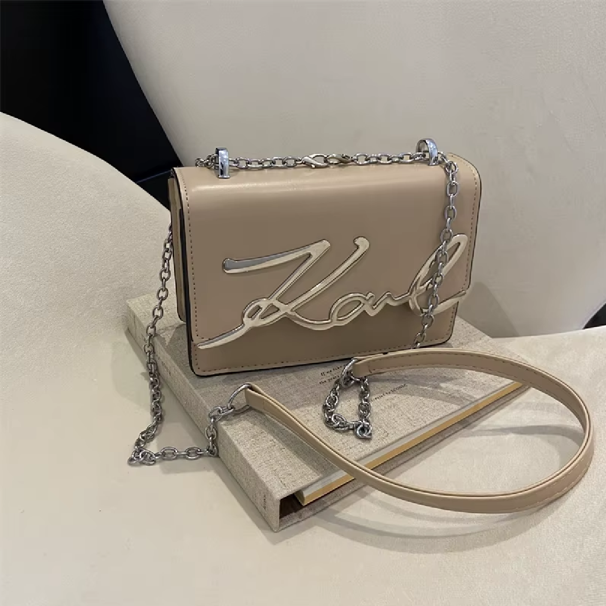 Crossbody Bag Solid Color Shoulder Bag Metal Letter Logo ChainLink A58