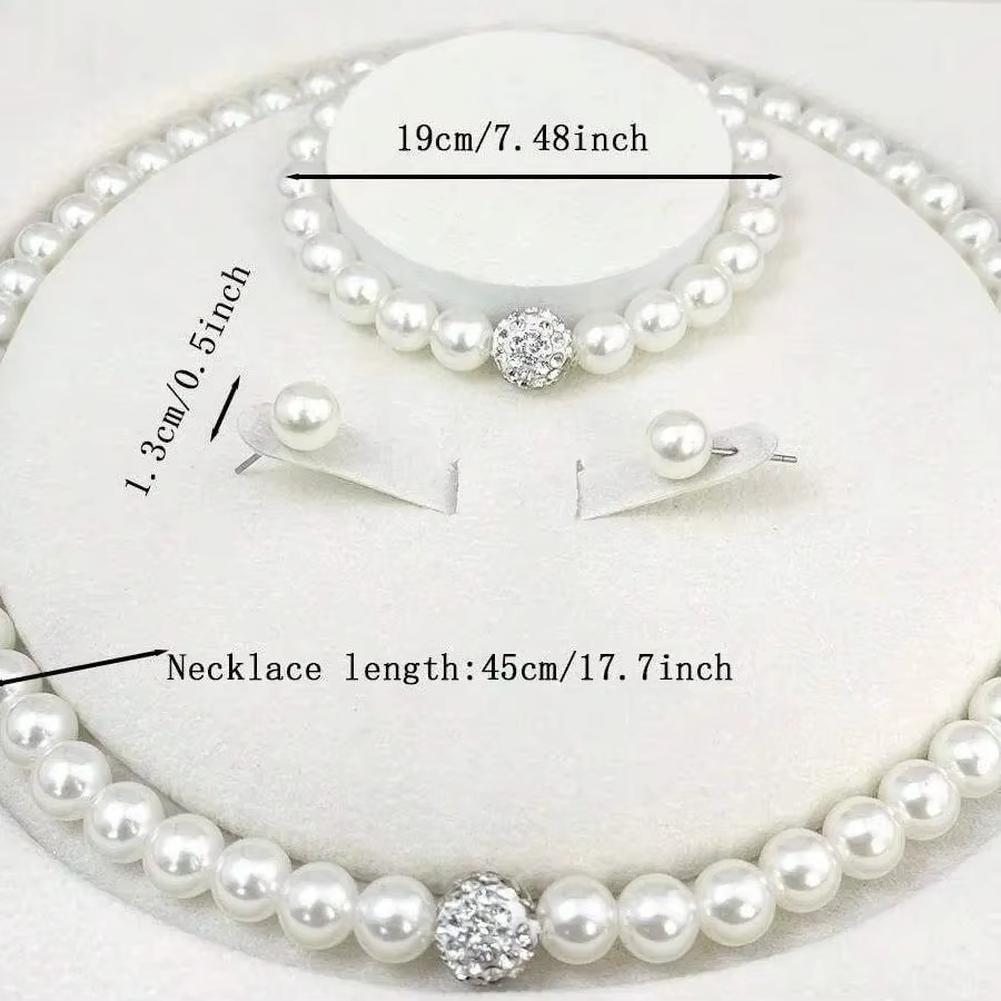 3 PCS set Imitation Pearl Fireball Necklace Bracelet Earring A51