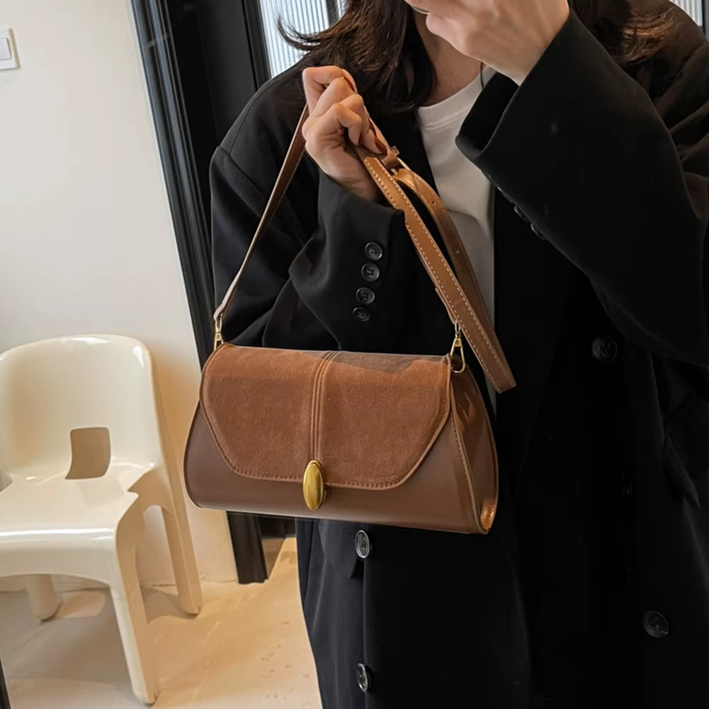 Fashion PU Shoulder Bag Stylish Crossbody Bag Adjustable Strap Vintage Small Tote Bag Trendy Commuting Bag Slouchy Hobo Bag A120