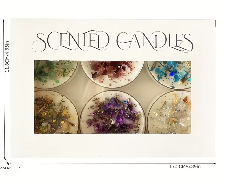 Set of 6 Scented Candles Fragrance Crystal Stone Dried Flower Scented  A78