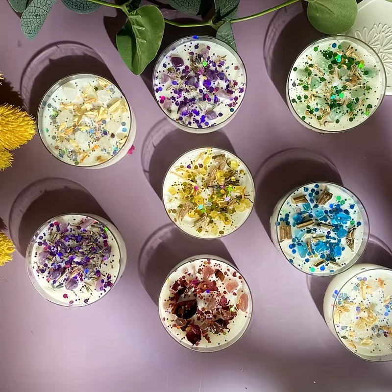 Set of 6 Scented Candles Fragrance Crystal Stone Dried Flower Scented  A78
