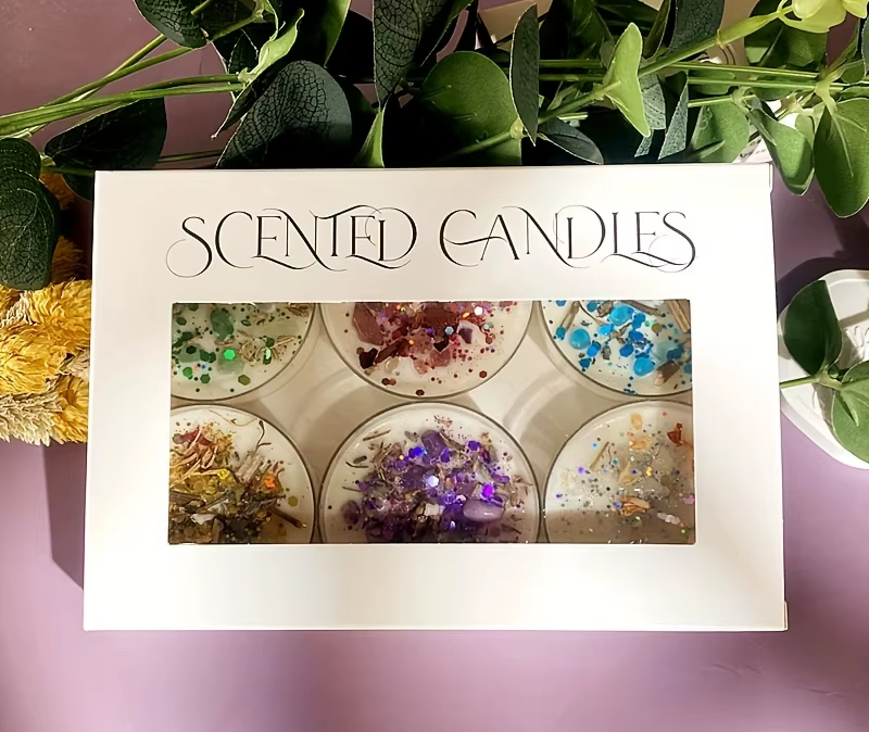 Set of 6 Scented Candles Fragrance Crystal Stone Dried Flower Scented  A78