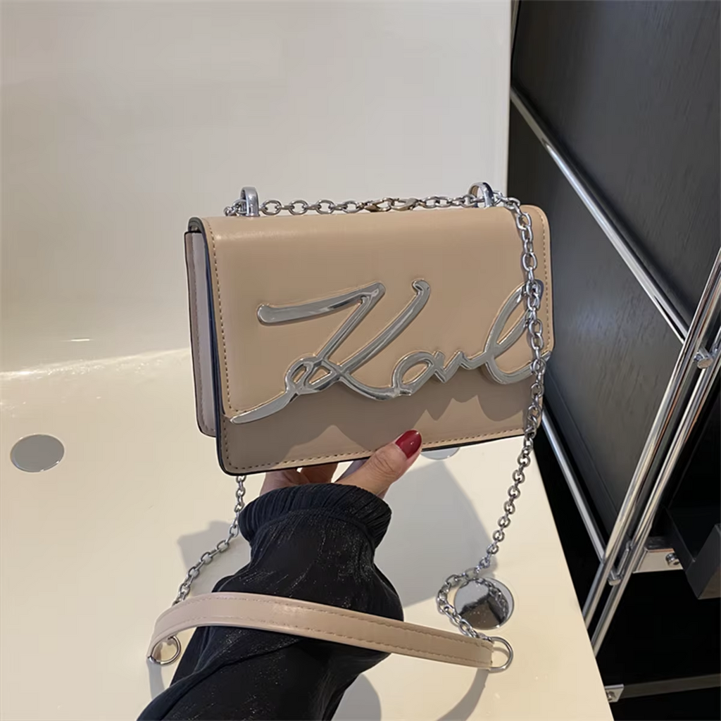 Crossbody Bag Solid Color Shoulder Bag Metal Letter Logo ChainLink A58
