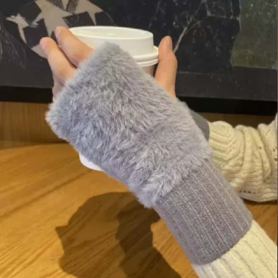 Soft & Warm for Winter, Luxury Solid-Color Plush Knitted Fingerless Gloves A72