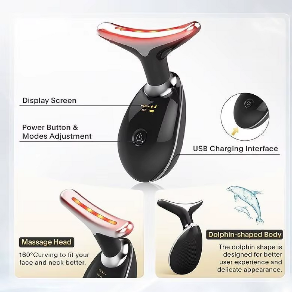 7LED Color Vibrating Neck Device neck and face skin massager electric Facial A88