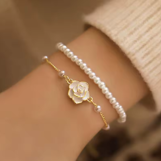 Elegant Double Layer Simulated Pearl Beads Chain Bracelet A18