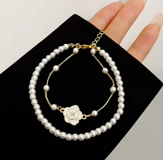 Elegant Double Layer Simulated Pearl Beads Chain Bracelet A18