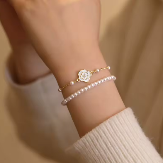 Elegant Double Layer Simulated Pearl Beads Chain Bracelet A18