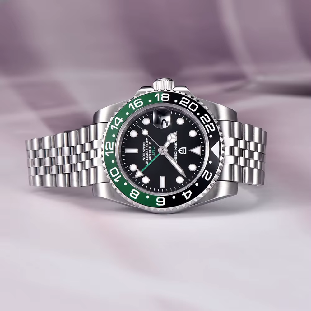 PAGANI DESIGN PD-1662 Luxury GMT Men Mechanical Wristwatch Sapphire Glass Stainless Steel 100M Waterproof Automatic Watches