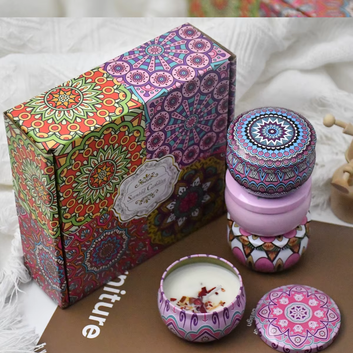 4pcs Scented Candles Set With Box(4 scent:Gardenia fragrance,Jasmine Scent,Vanilla cream,Lavender) A83