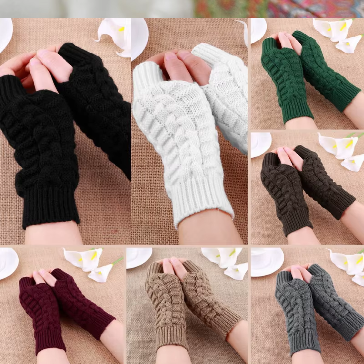 Women Stylish Hand Warmer Winter Gloves Arm Crochet Knitting Faux Wool Mitten Warm Fingerless Glove Twist Pattern Women Gloves A84
