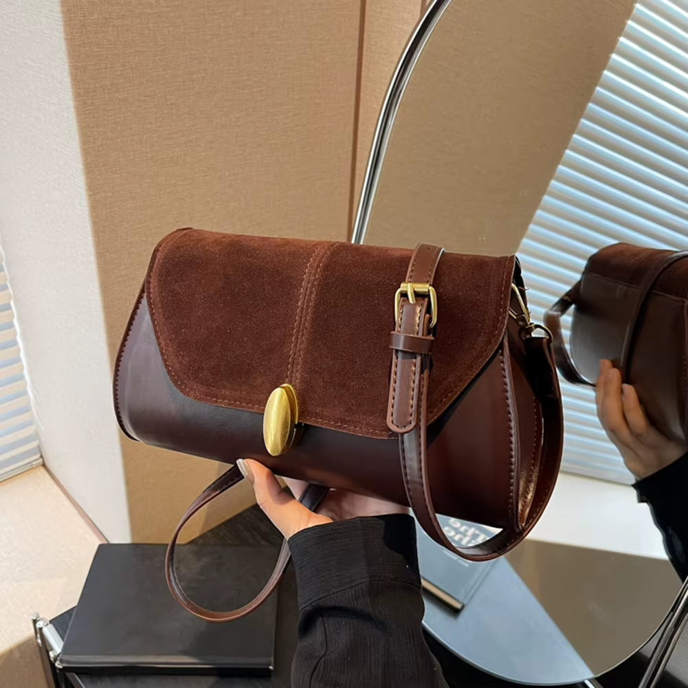 Fashion PU Shoulder Bag Stylish Crossbody Bag Adjustable Strap Vintage Small Tote Bag Trendy Commuting Bag Slouchy Hobo Bag A120