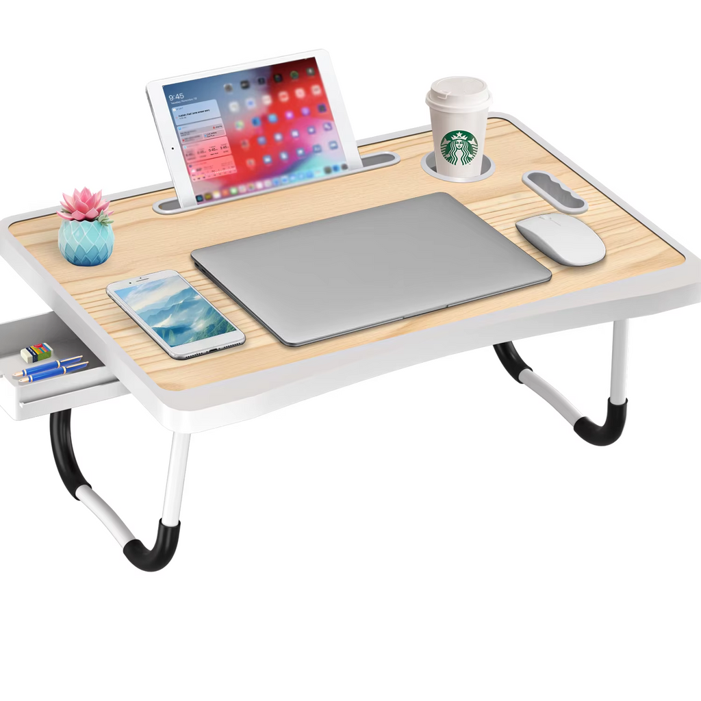 Portable multi-color wooden laptop bed desk with cup holder, suitable for work A68