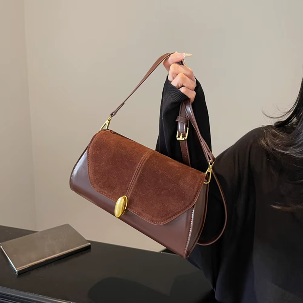 Fashion PU Shoulder Bag Stylish Crossbody Bag Adjustable Strap Vintage Small Tote Bag Trendy Commuting Bag Slouchy Hobo Bag A120
