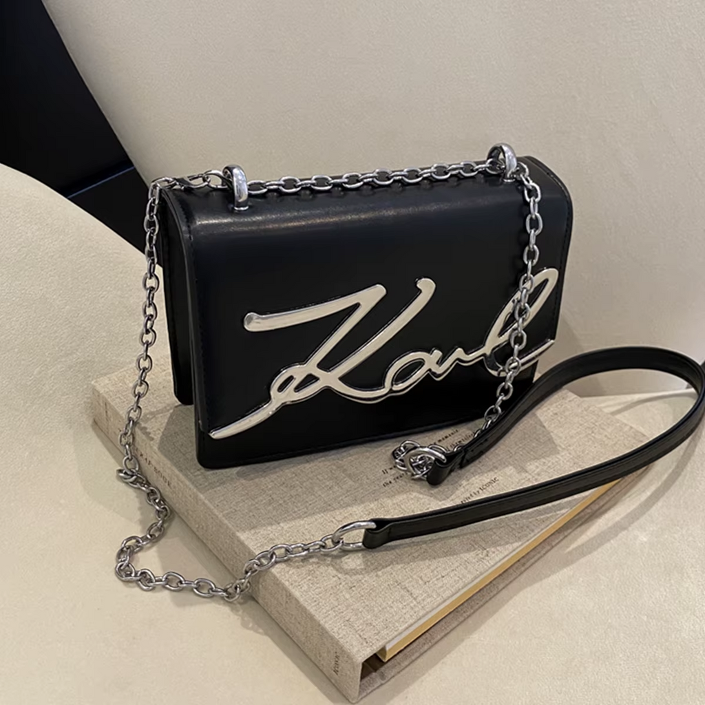 Crossbody Bag Solid Color Shoulder Bag Metal Letter Logo ChainLink A58