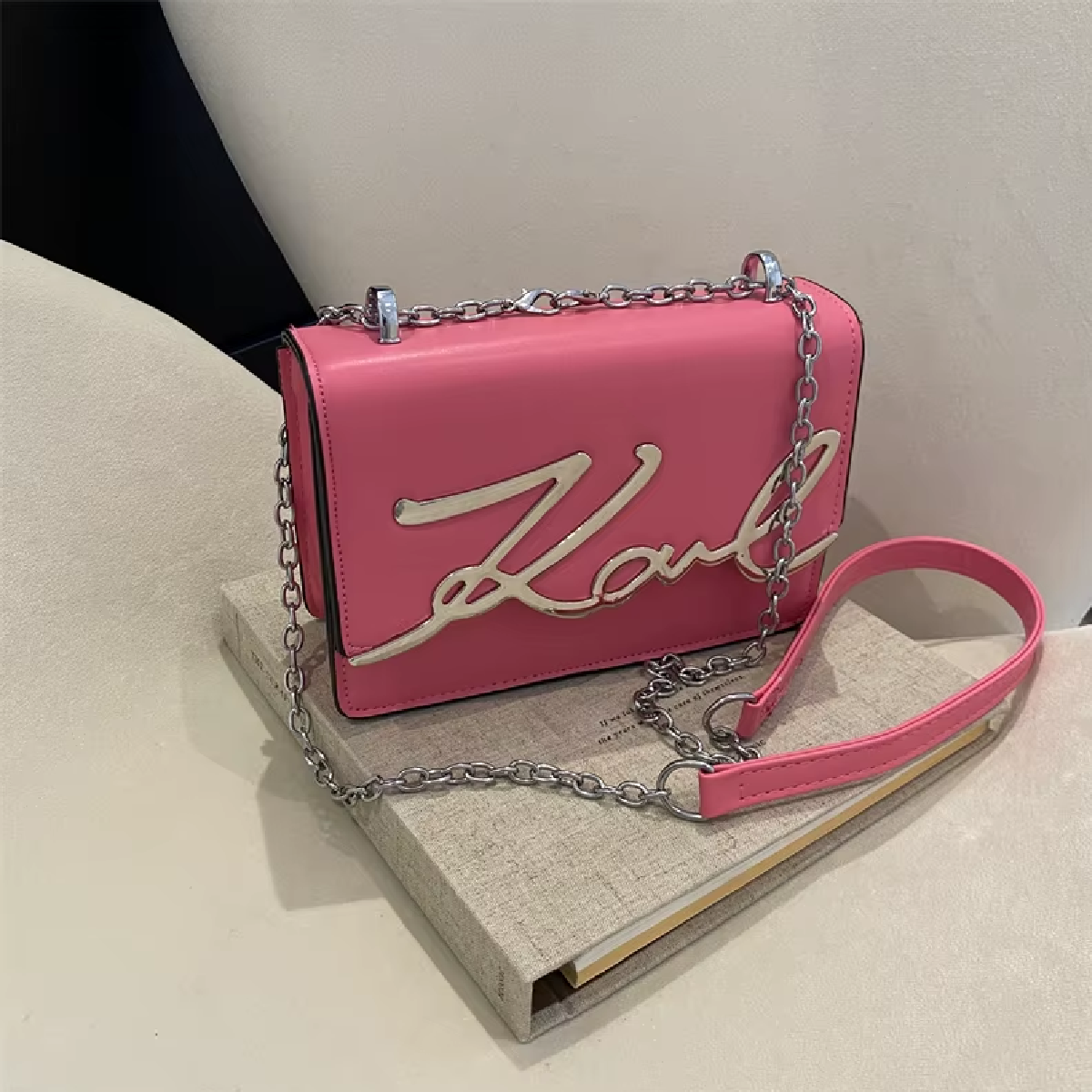 Crossbody Bag Solid Color Shoulder Bag Metal Letter Logo ChainLink A58