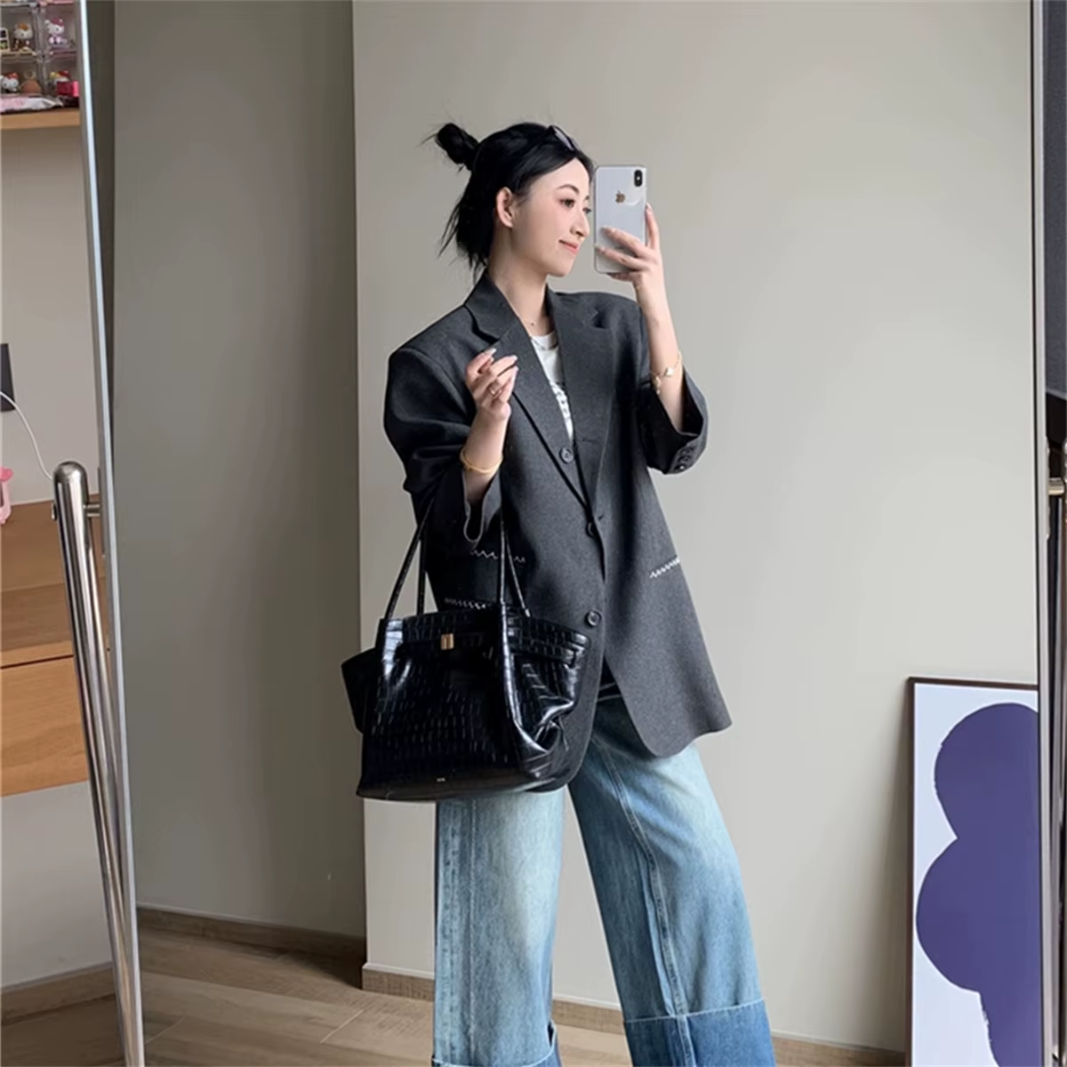 JW Pei Dumpling Bag Suede Shoulder Crossbody Underarm Bag Black A81