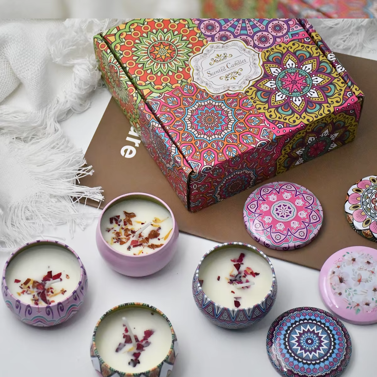 4pcs Scented Candles Set With Box(4 scent:Gardenia fragrance,Jasmine Scent,Vanilla cream,Lavender) A83