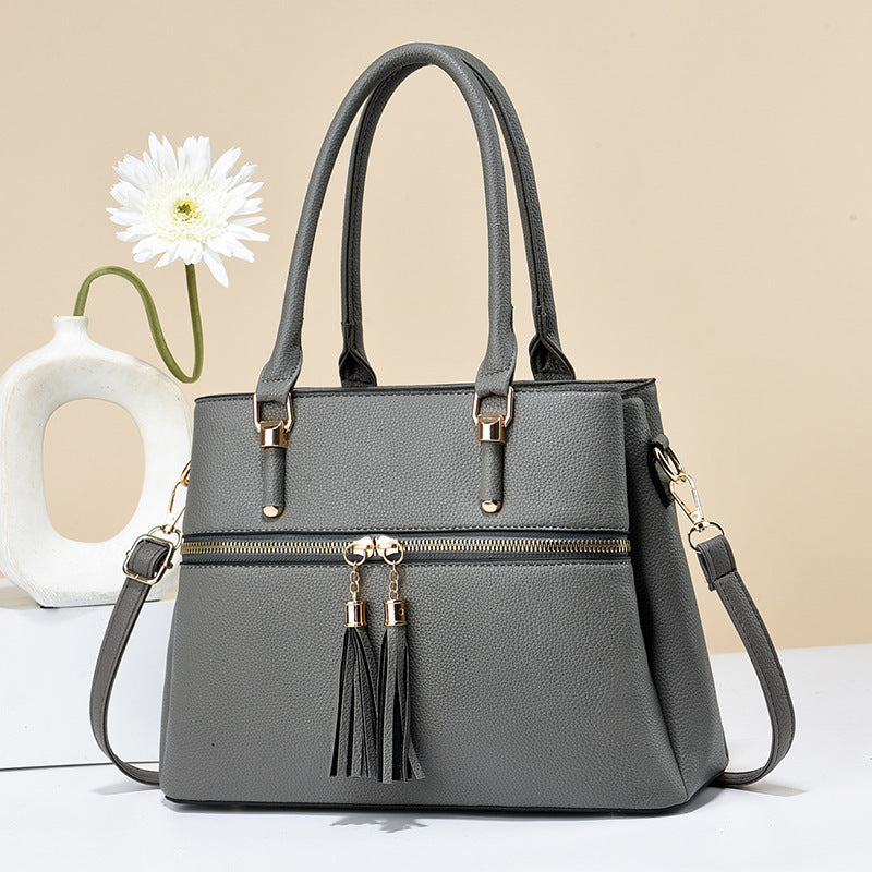 Large Capacity Soft Leather Tassel Shoulder Bag