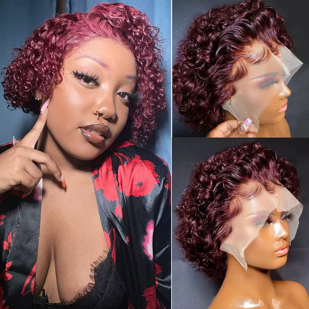 Colored Lace Wig Spring curl Short Bob Human Hair Wig For Women Natural 13X1 A94
