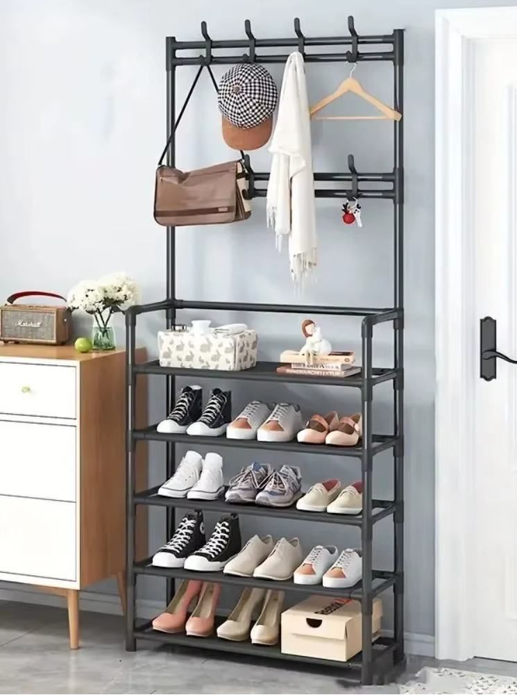 A clothes hanger and shoe rack at the entrance, used for storing shoes, clothes A93