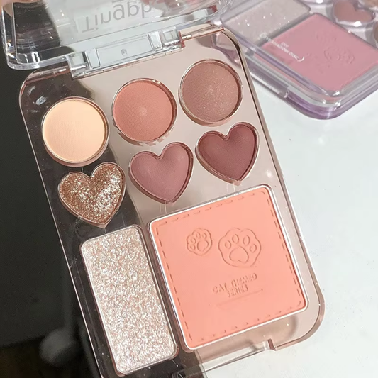 8-Color Pink Orange Eyeshadow Palette Facial Blusher Highlighter A35