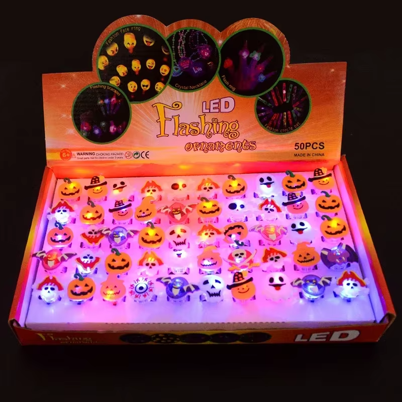 50 pc LED Luminous Halloween Rings Creative Pumpkin Ghost A44