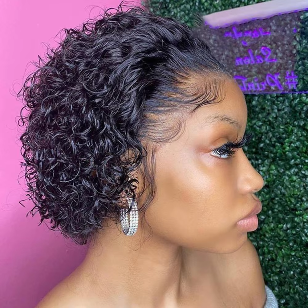 Colored Lace Wig Spring curl Short Bob Human Hair Wig For Women Natural 13X1 A94