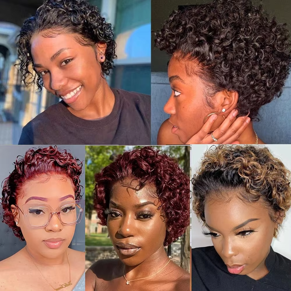 Colored Lace Wig Spring curl Short Bob Human Hair Wig For Women Natural 13X1 A94