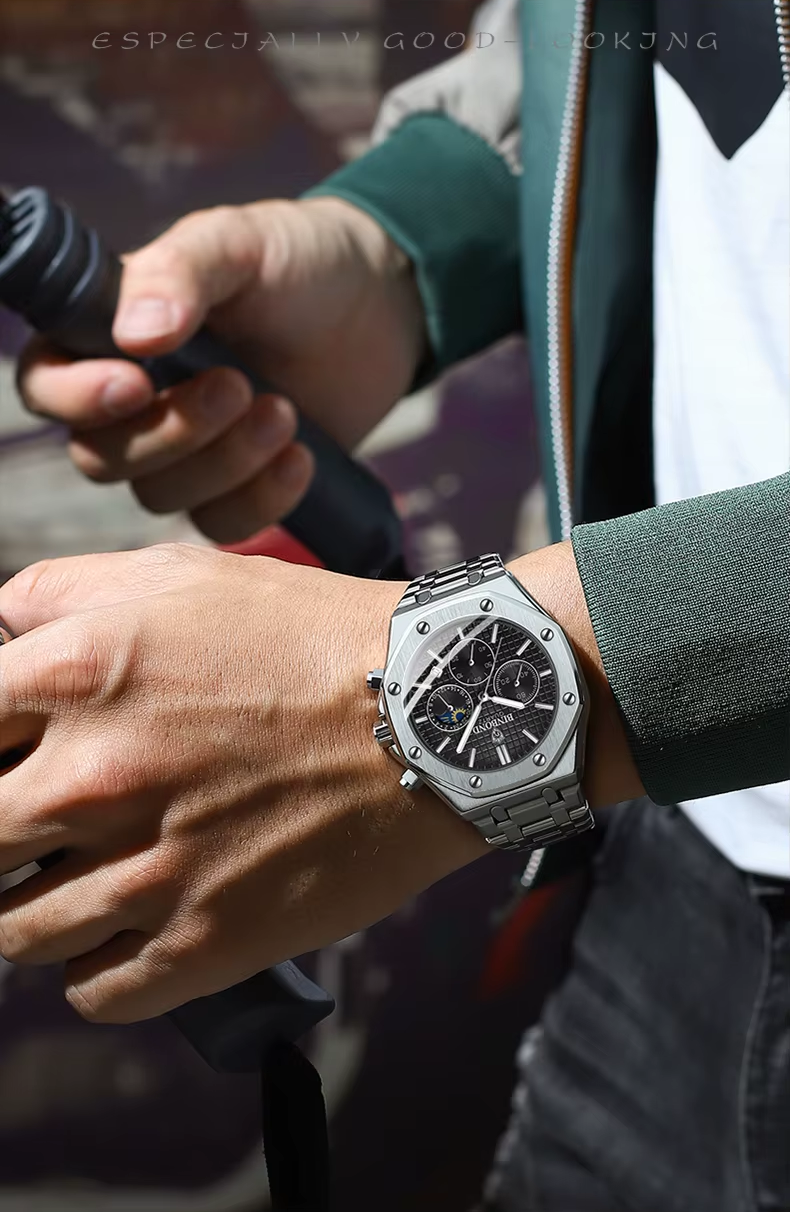 BINBOND Top Brand Watch Luxury  Chronograph Wristwatch Stainless Steel Waterproof Men A112