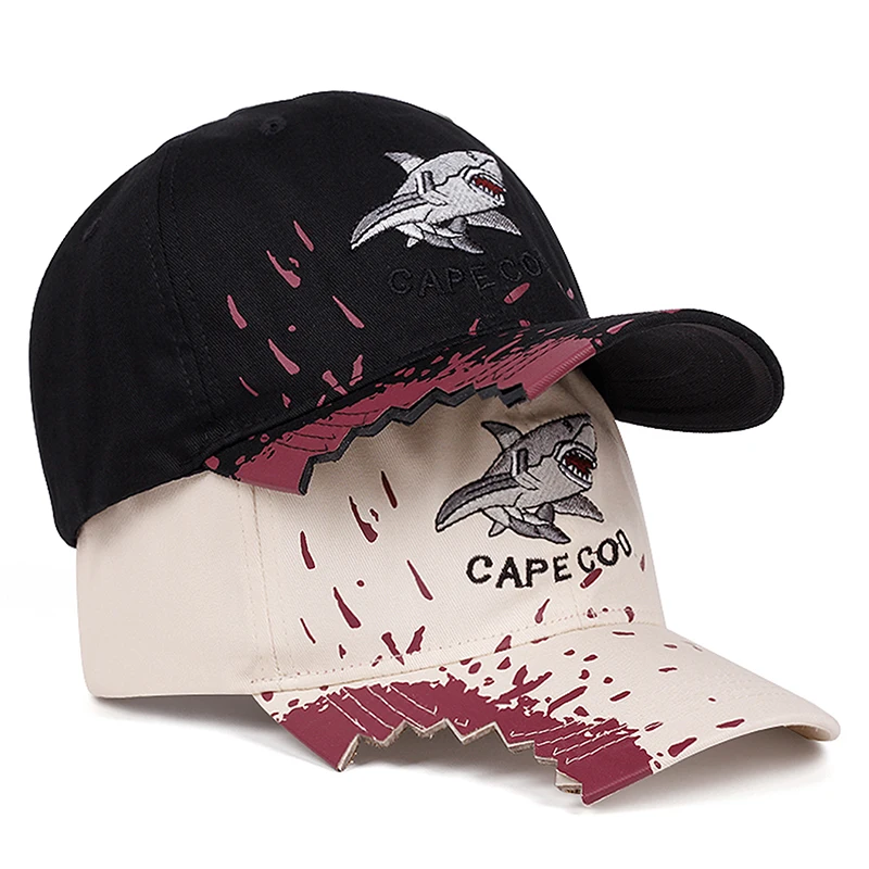 1pc Unisex Shark Embroidered Baseball Cap - Funky Style Black with Pink Accents, All-Season Comfort, Durable High-Quality Fabric
