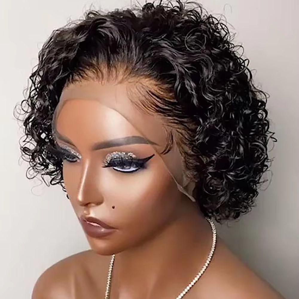 Colored Lace Wig Spring curl Short Bob Human Hair Wig For Women Natural 13X1 A94