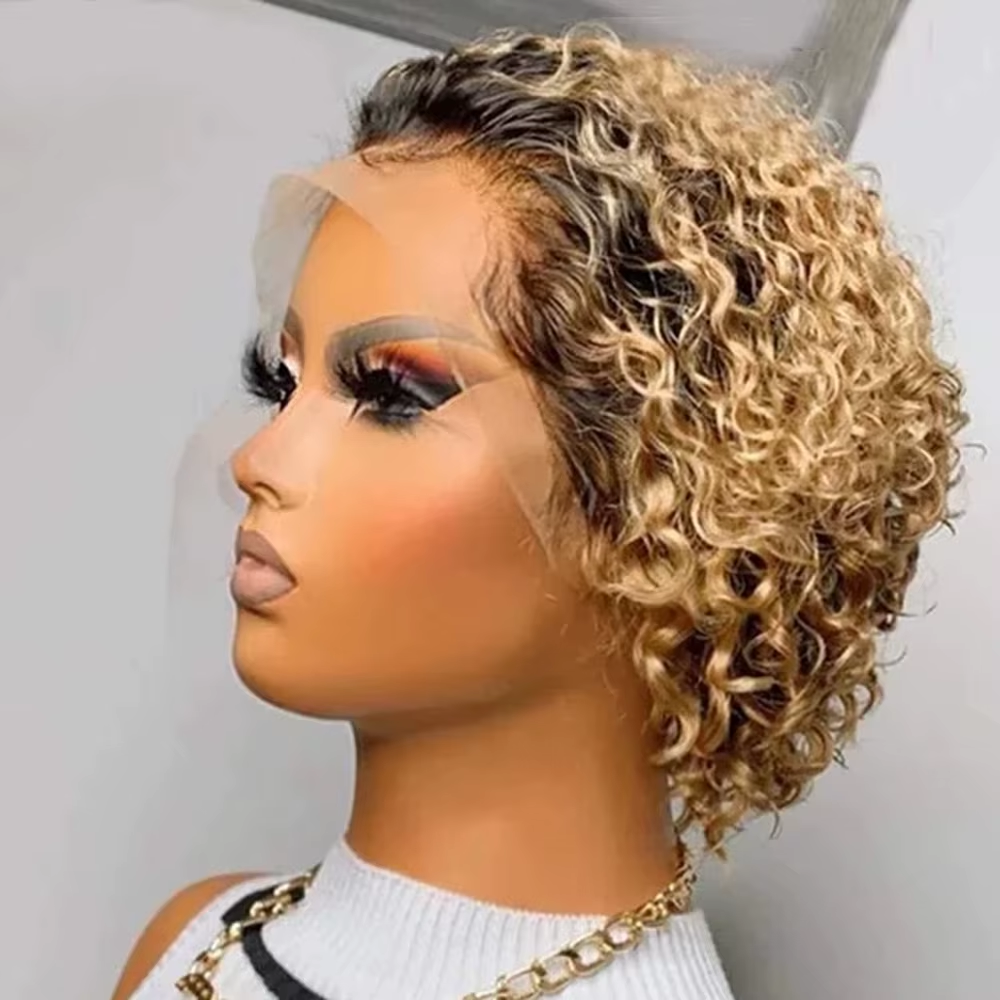 Colored Lace Wig Spring curl Short Bob Human Hair Wig For Women Natural 13X1 A94