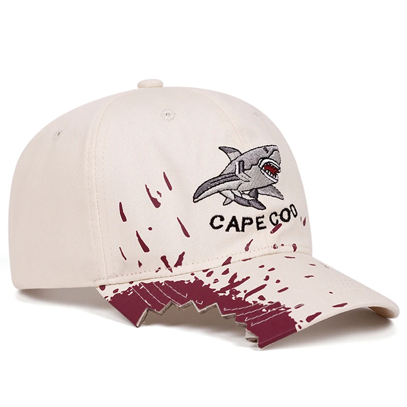 1pc Unisex Shark Embroidered Baseball Cap - Funky Style Black with Pink Accents, All-Season Comfort, Durable High-Quality Fabric