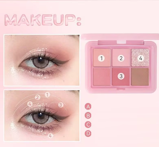 Shiny 6-Color Eye Shadow Girl Makeup Palette Lasting Cosmetic A34