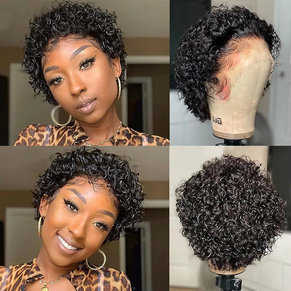 Colored Lace Wig Spring curl Short Bob Human Hair Wig For Women Natural 13X1 A94