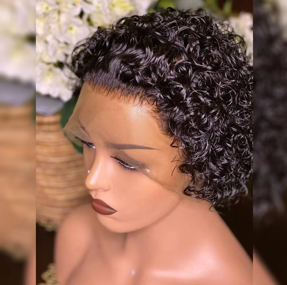 Colored Lace Wig Spring curl Short Bob Human Hair Wig For Women Natural 13X1 A94