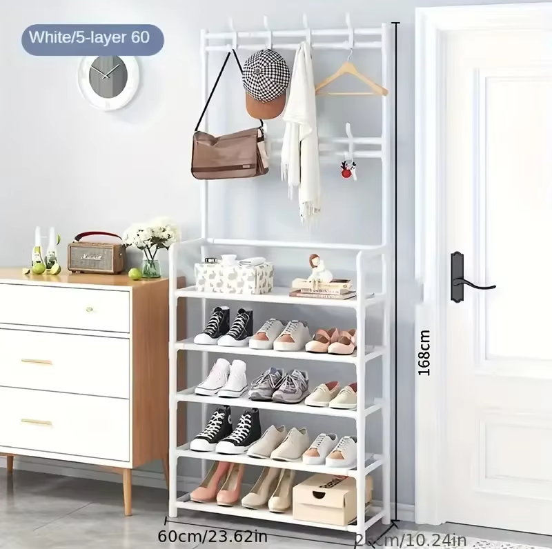 A clothes hanger and shoe rack at the entrance, used for storing shoes, clothes A93